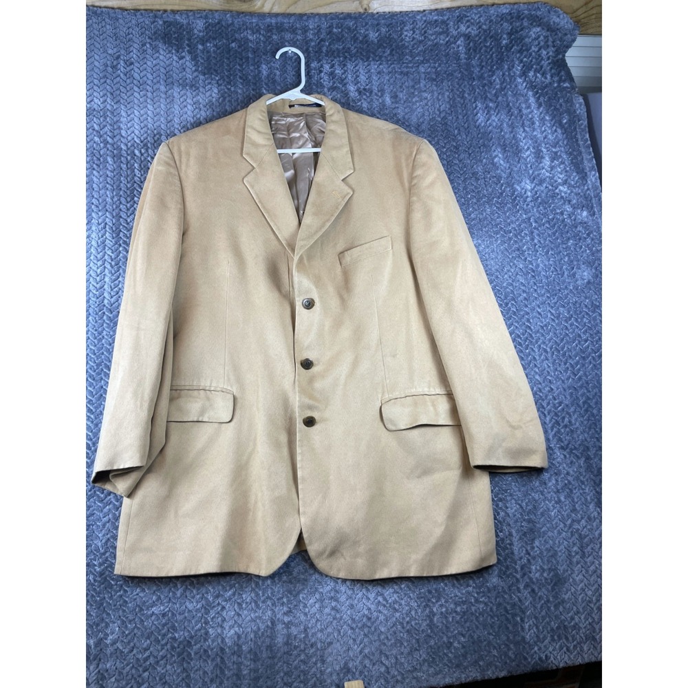 Macy's Kasper Blazer Jacket Mens 46R Camel Wool Single Breasted Notch Lapel